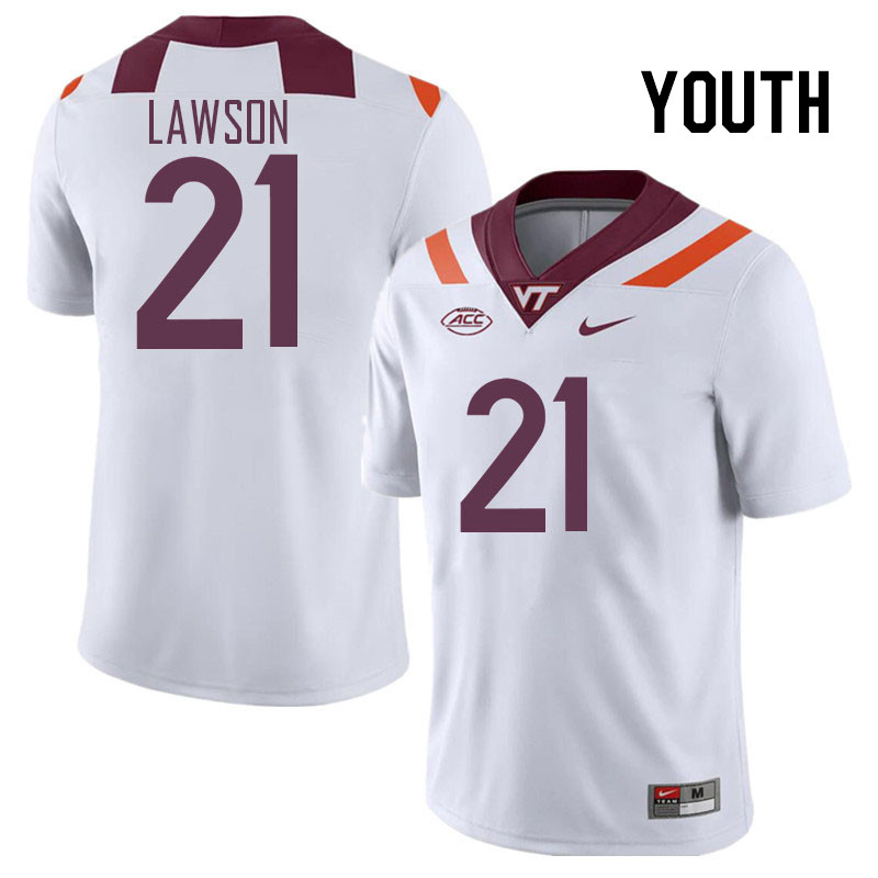 Youth #21 Keli Lawson Virginia Tech Hokies College Football Jerseys Stitched Sale-White